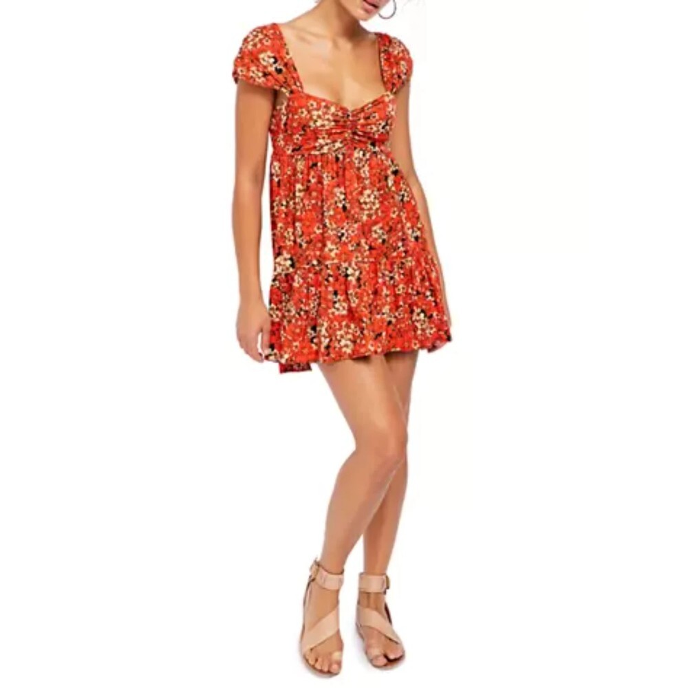 Free People Linen Blend Pattern Play Mini Dress S